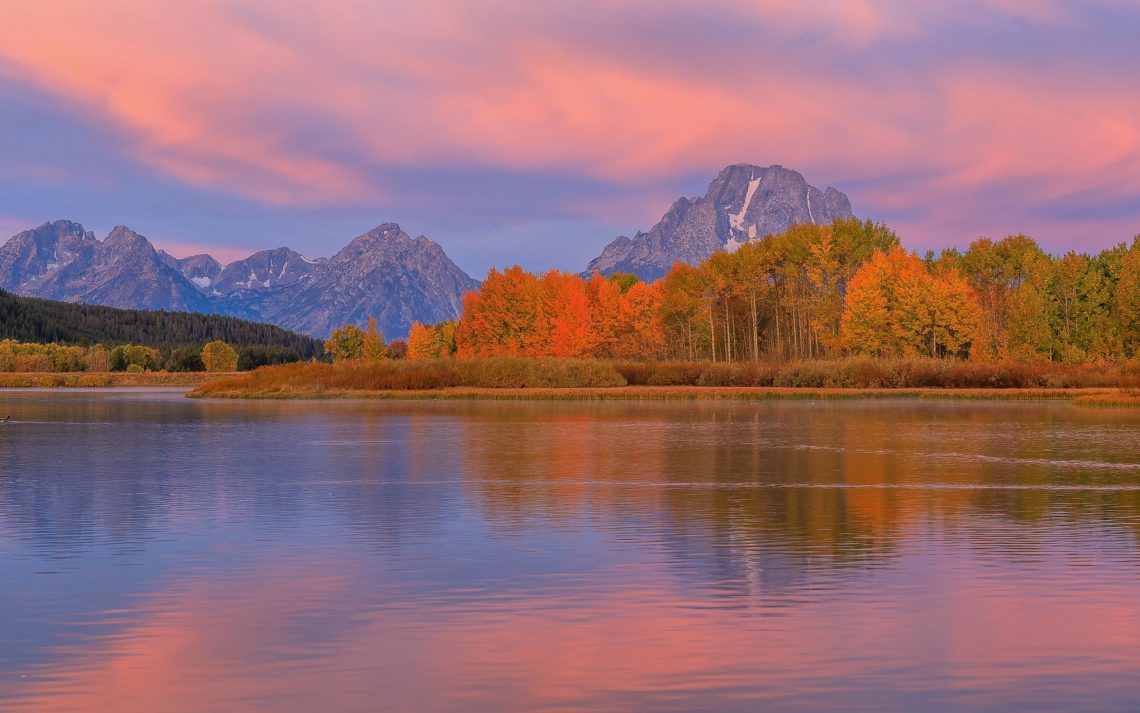 A Scenic Autumn Reflection Landscape Of The Tetons At Sunrise