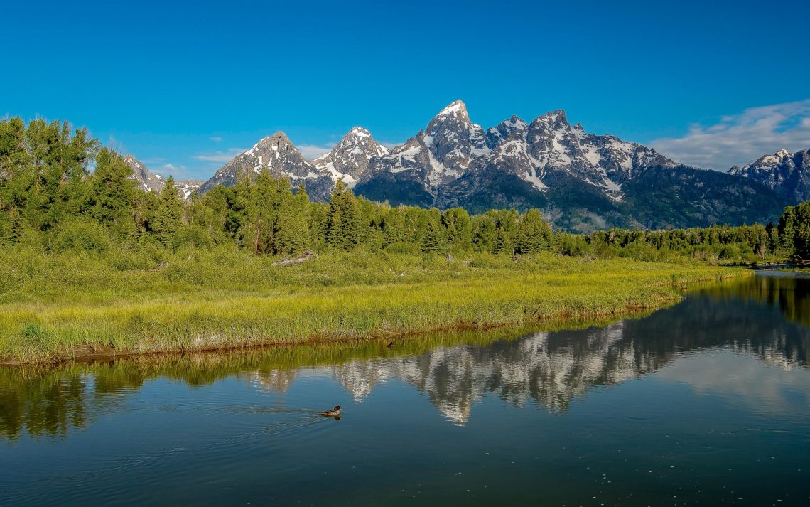 Grand Teton Mountains From Schwabacher's Landing On The Snake Ri