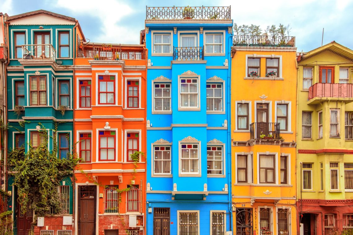 Colorful Houses Of The Balat District, Istanbul, Turkey.