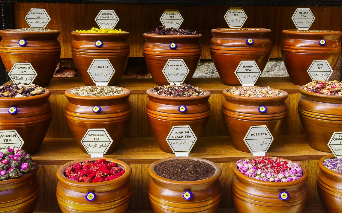 Spices And Jar In Bazaar In Istanbul, Turkey