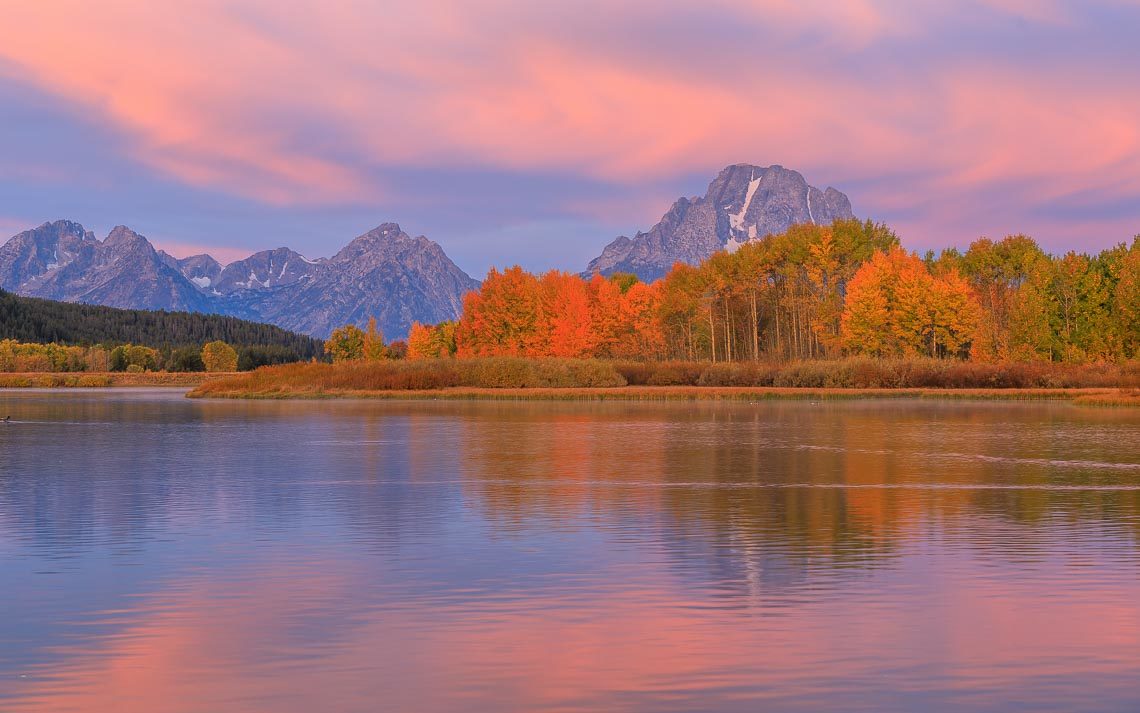 A Scenic Autumn Reflection Landscape Of The Tetons At Sunrise