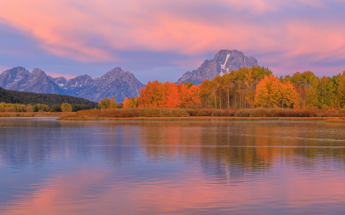 A Scenic Autumn Reflection Landscape Of The Tetons At Sunrise
