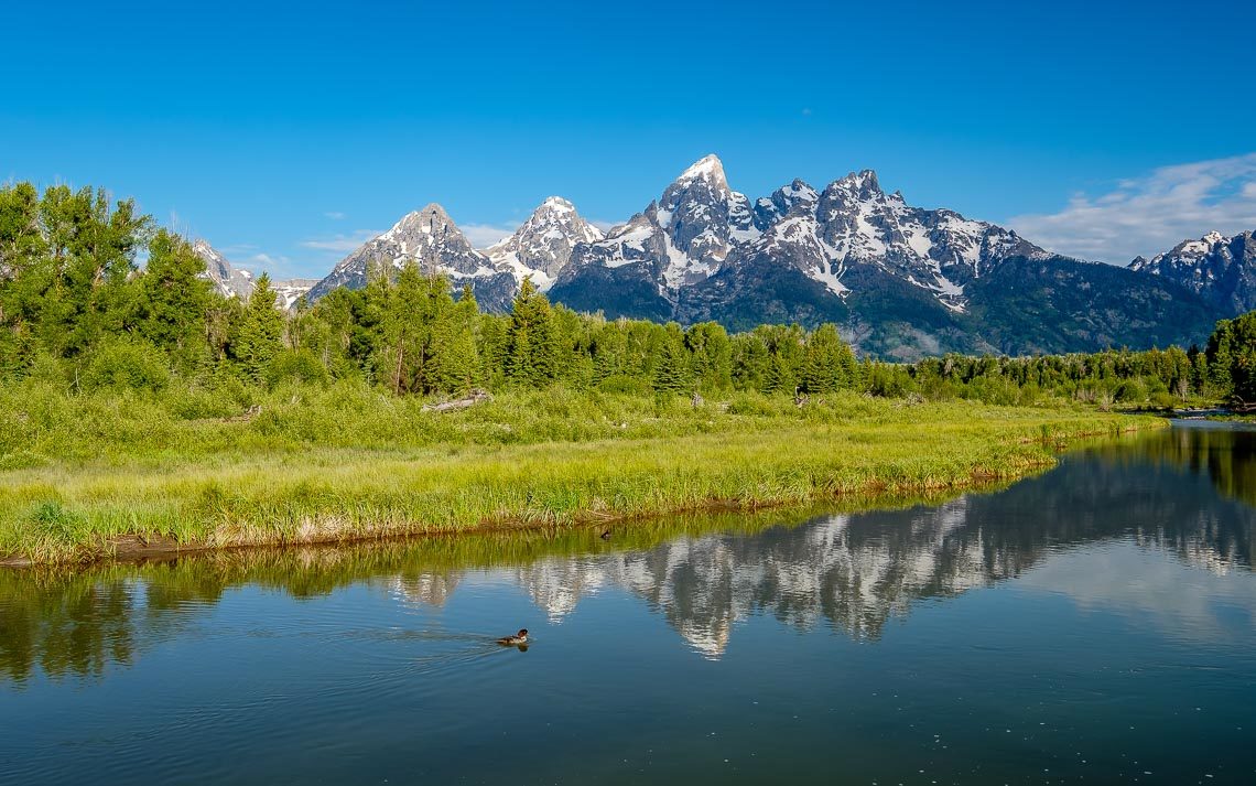 Grand Teton Mountains From Schwabacher's Landing On The Snake Ri