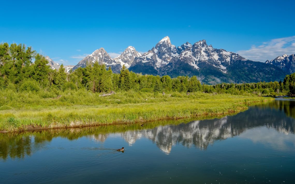 Grand Teton Mountains From Schwabacher's Landing On The Snake Ri