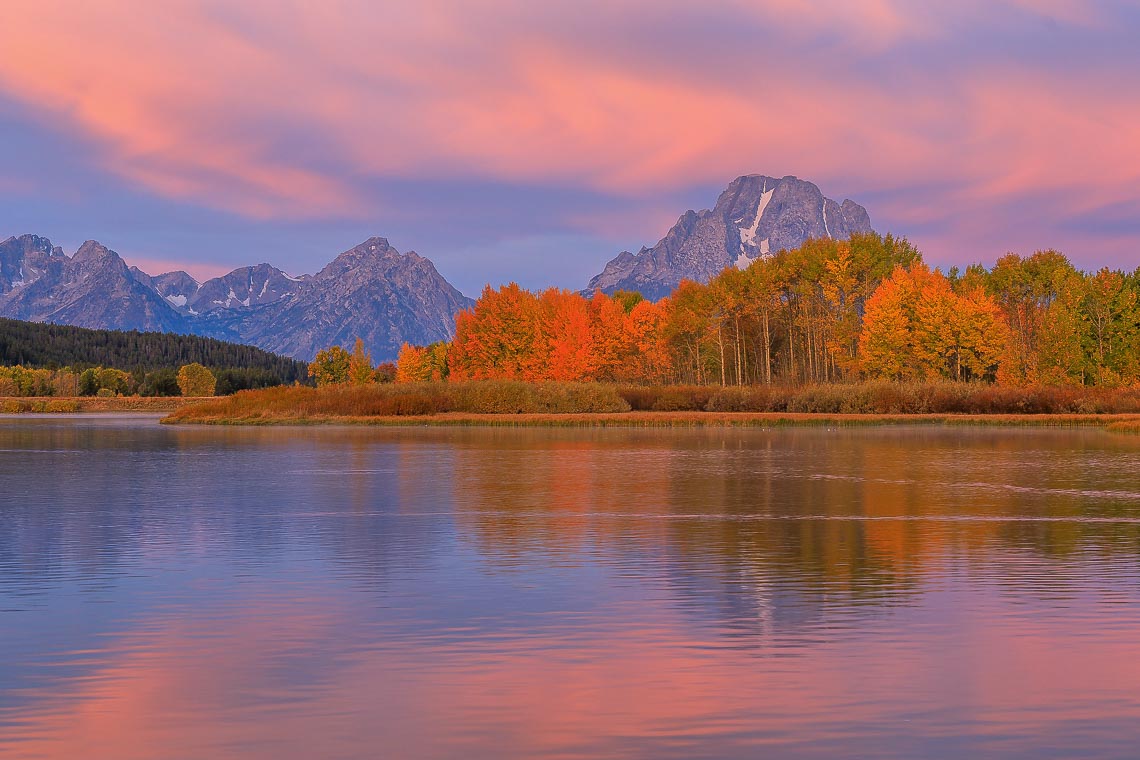 A Scenic Autumn Reflection Landscape Of The Tetons At Sunrise